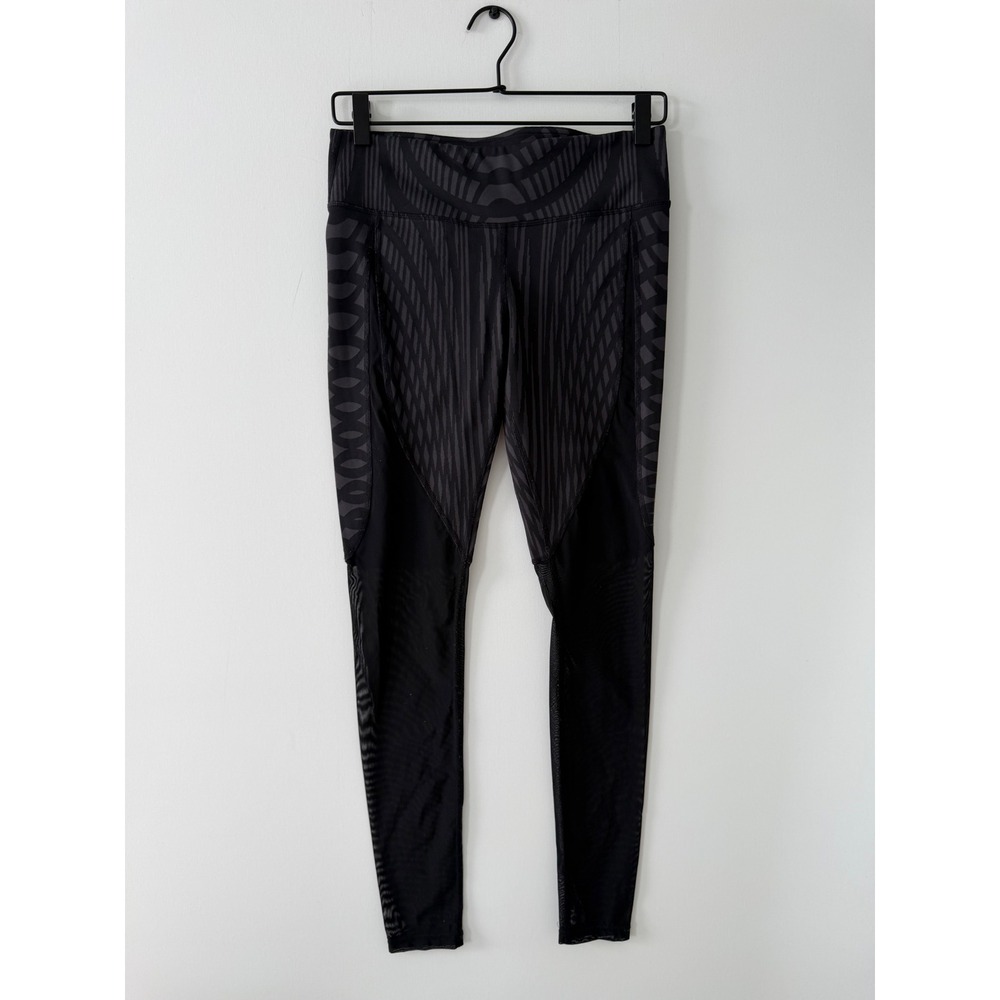 Alo Yoga Womens Black Geometric Print Mesh Panel Activewear Leggings Size M